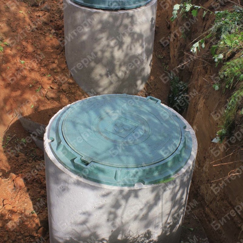 Готовая система канализации из двух переливных колодцев 33