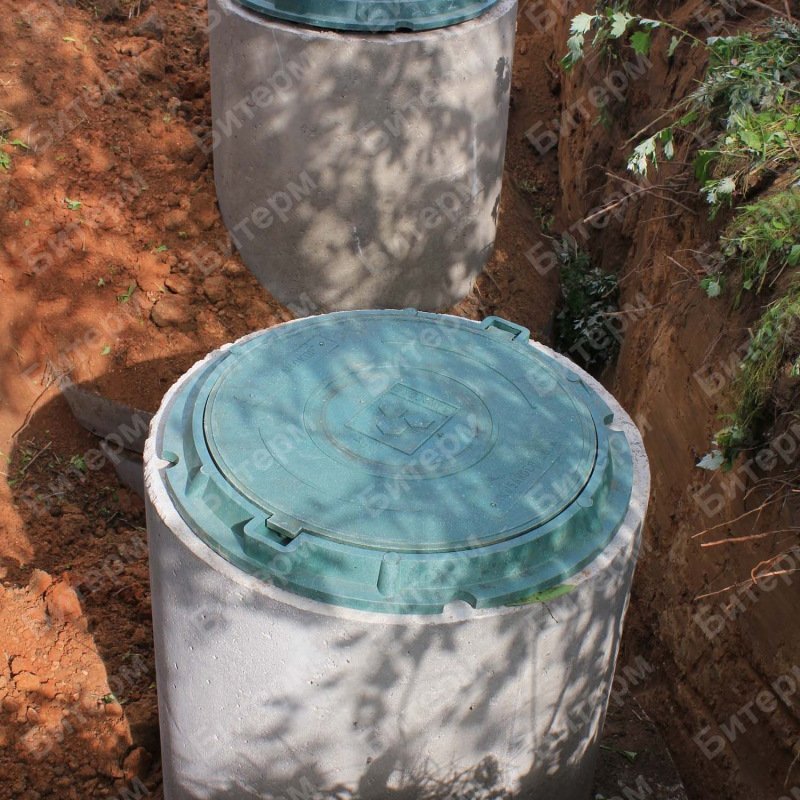 Готовая система канализации из двух переливных колодцев 33